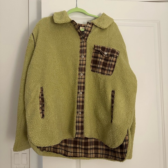 Kori America Plaid Reversible Lime Green Jacket Shacket 1x NWT - Picture 1 of 8